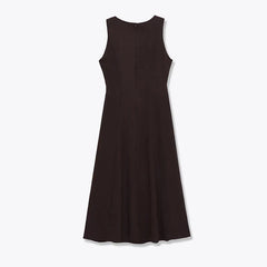 Brown With Belt Elegant Midi Long Dresses