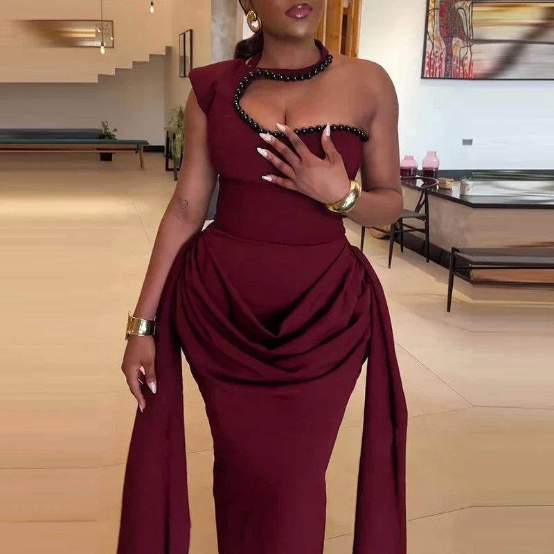 Sexy Slanted Shoulder Beading Decoration Dresses