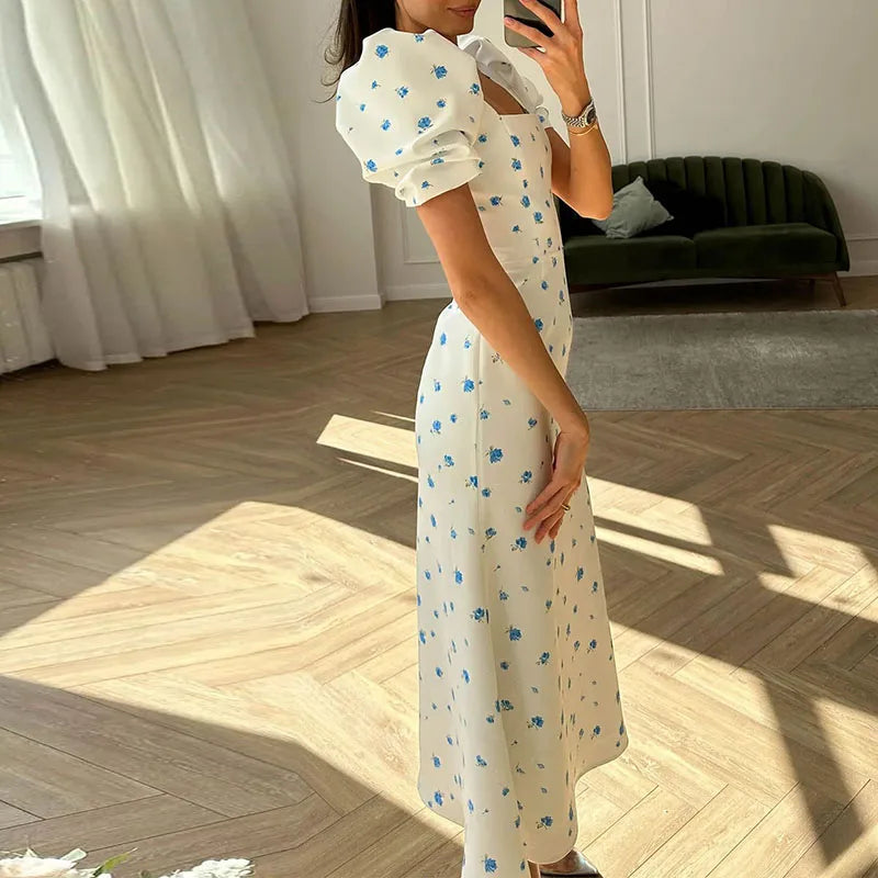Sweet Holiday Dresses Summer Floral Print Short Sleeved A Line Dresses
