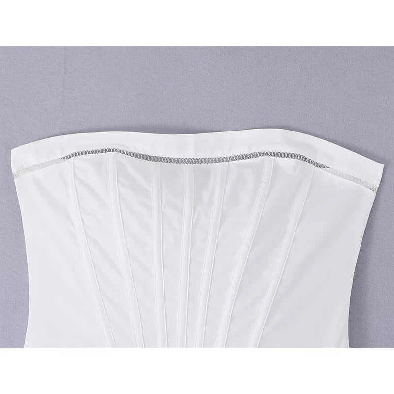 White Corset Strapless Midi Dresses