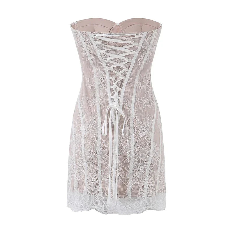 Lace Strapless Corset Mini Dresses