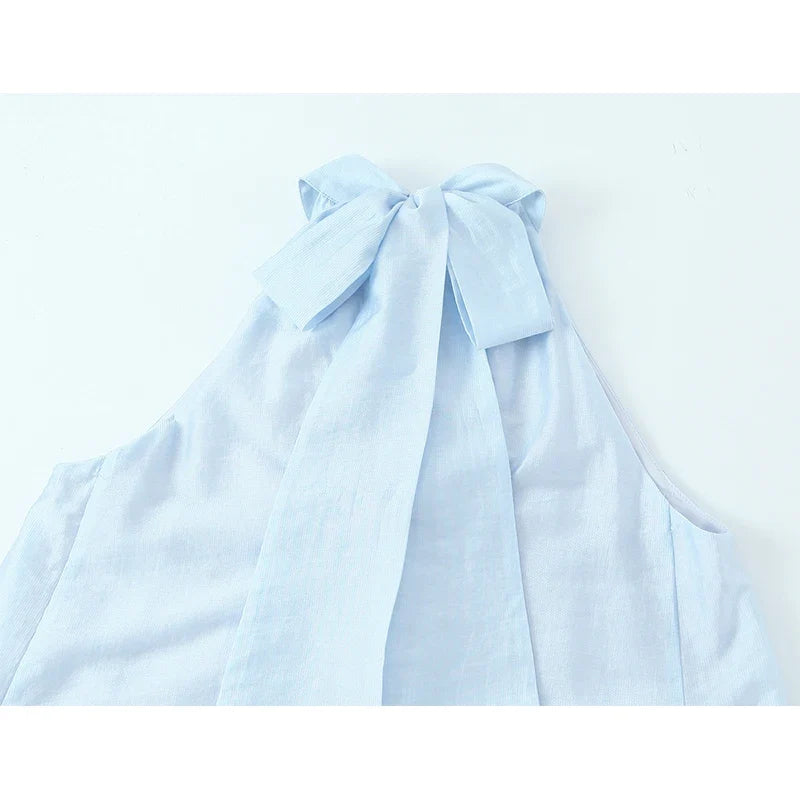 Elegant Light Blue Sleeveless Halter Dresses