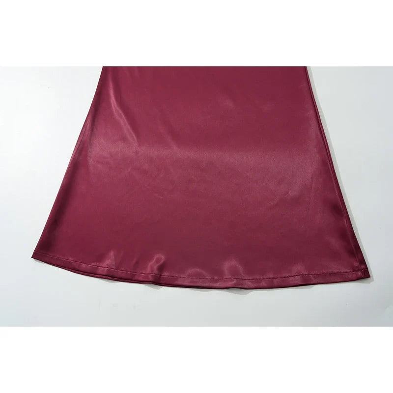 Wine Red Satin Sling Maxi Dresses