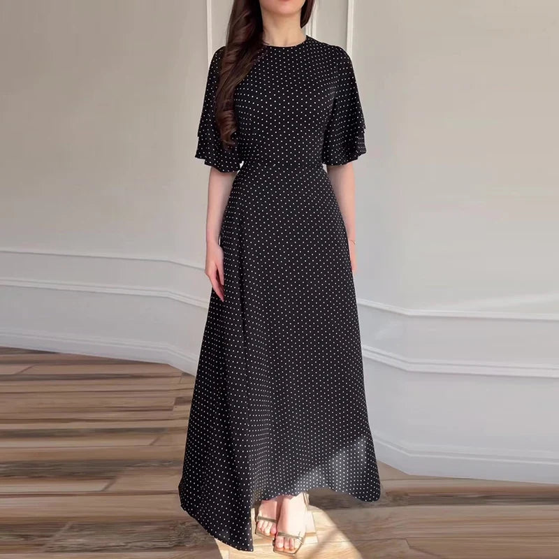 Polka Dot Printed Short Sleeved Commuting Dresses