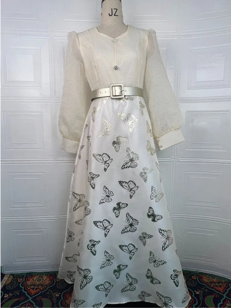 Autumn Style Printed Long Sleeve Waist Splicing Dresses