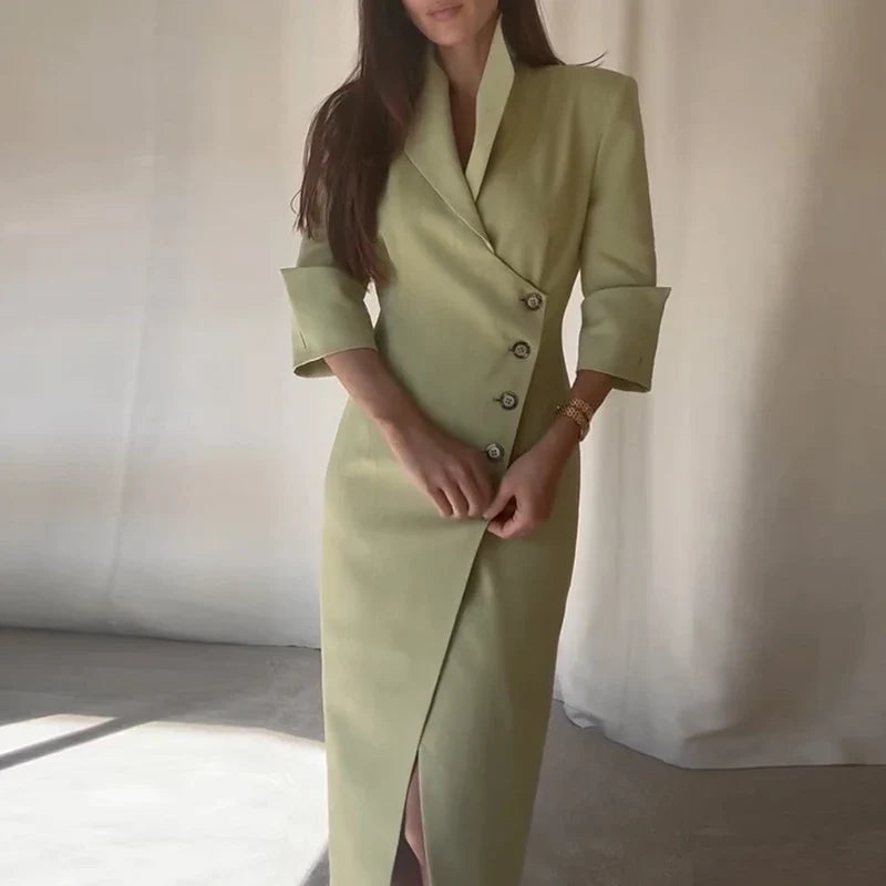 Lady Temperament Lapel High Waist Dresses