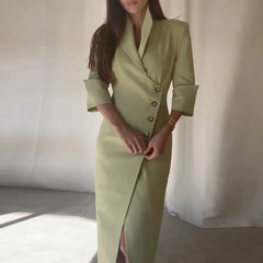 Lady Temperament Lapel High Waist Dresses
