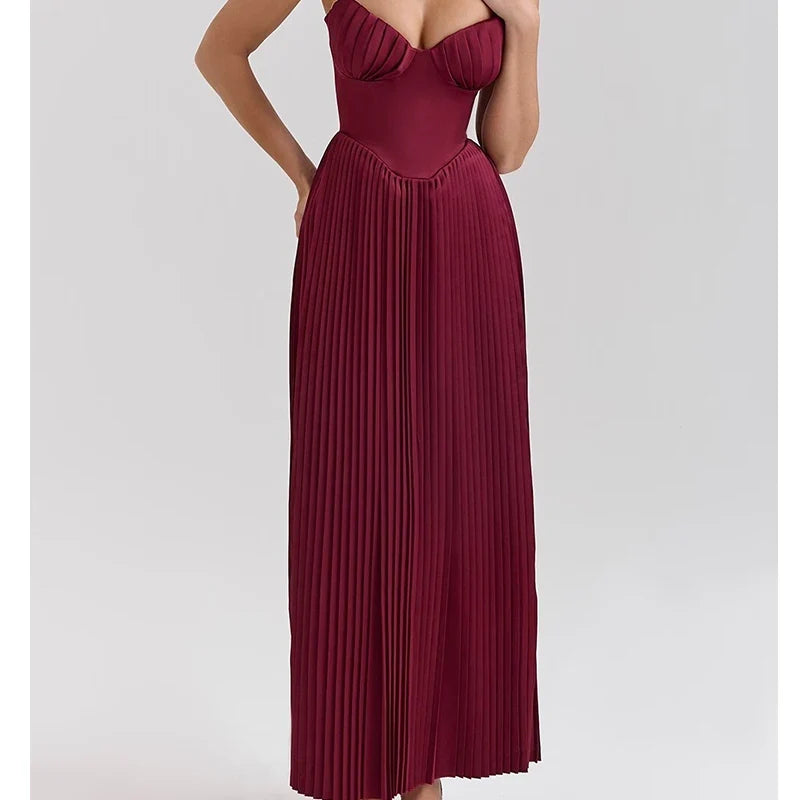 Sexy Elegant Wine Red Pleated Strapless Dresses Fit And Flare Long Evening Party Dresses