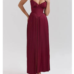 Sexy Elegant Wine Red Pleated Strapless Dresses Fit And Flare Long Evening Party Dresses