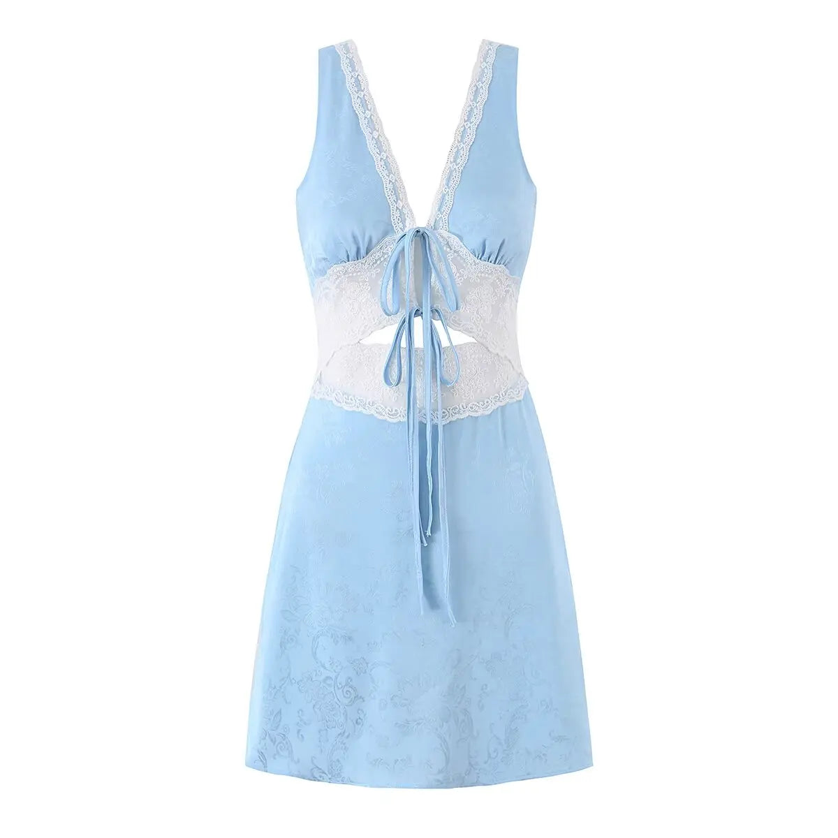 Summer Blue Lace Trim Cutout Mini Dresses