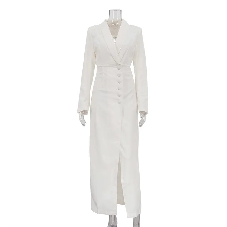Temperament V-neck Long Sleeved High Waisted Slit Dresses