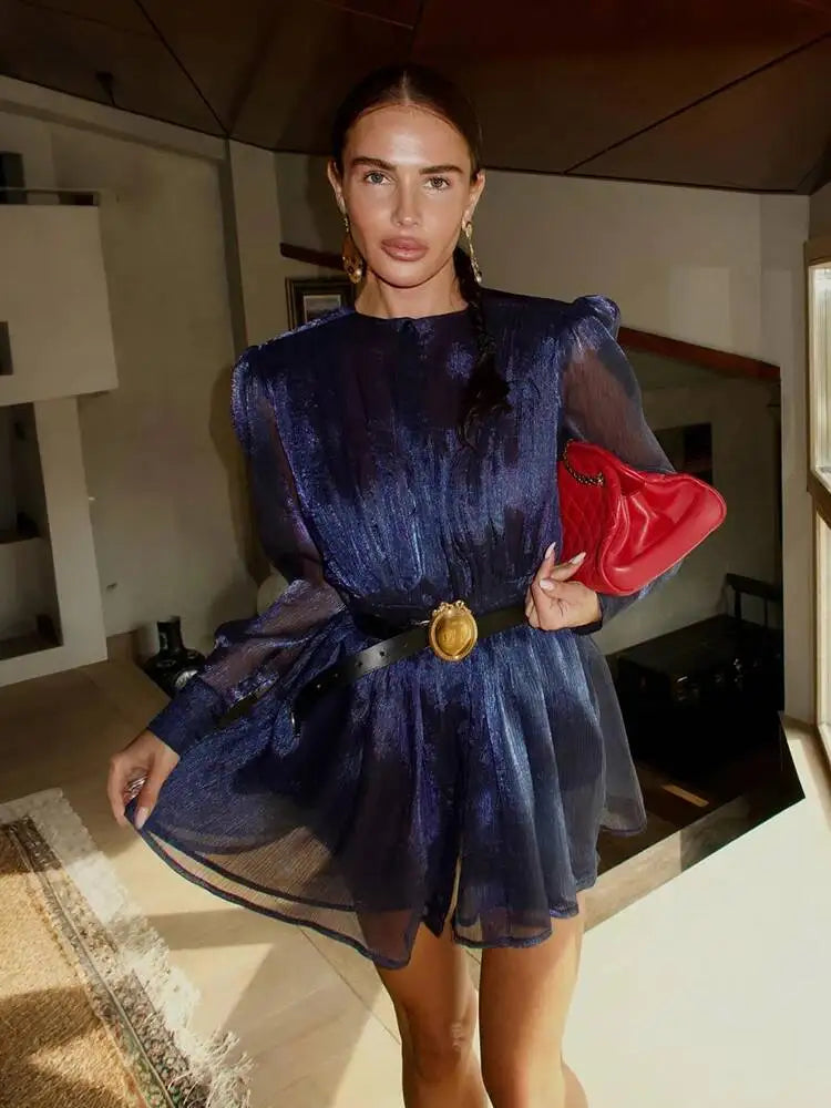 Temperament Round Neck Bubble Sleeve Perspective Dresses