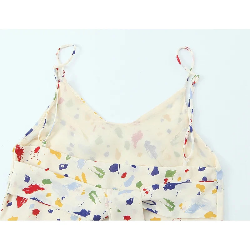 French Vacation Style Spotted Print Sling Dresses