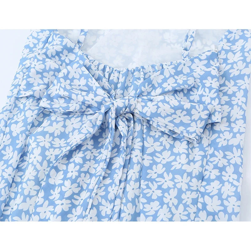 Floral Print V Neck Sling Mini Dresses