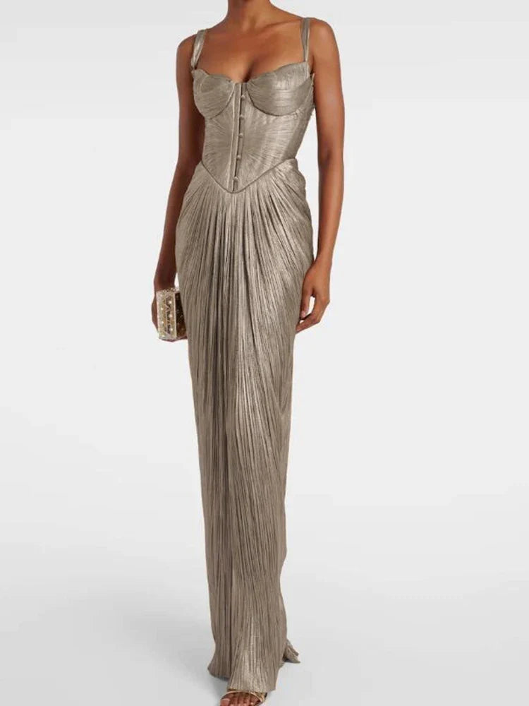 Bronzing Chest Wrapping Halter Evening Dresses
