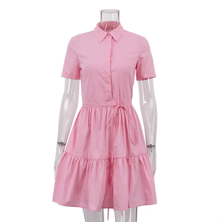 Holiday Sweet Neck Short Sleeve Bandage Waist Cinching Dresses