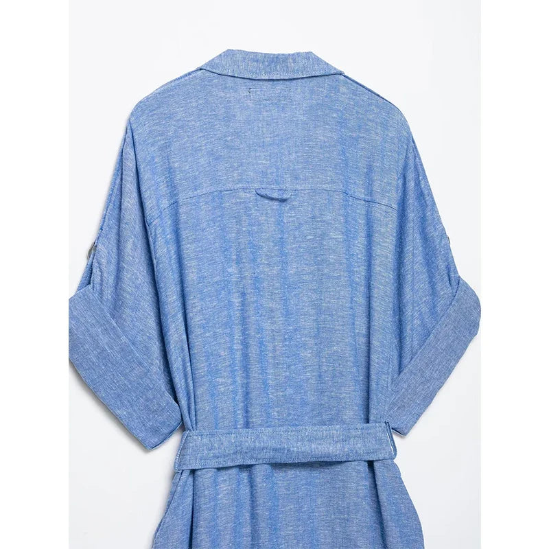 Light Blue Shirt Midi Dresses