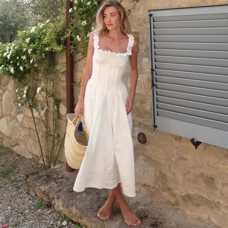Summer White Corset Midi Dresses