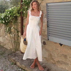 Summer White Corset Midi Dresses