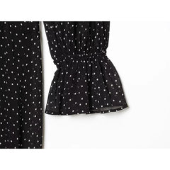 French Style Polka Dot High Neck Pleated Chiffon Dresses