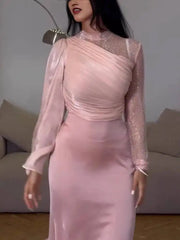 spring and autumn Sexy Bodycon Mesh Pleated Evening Dresses