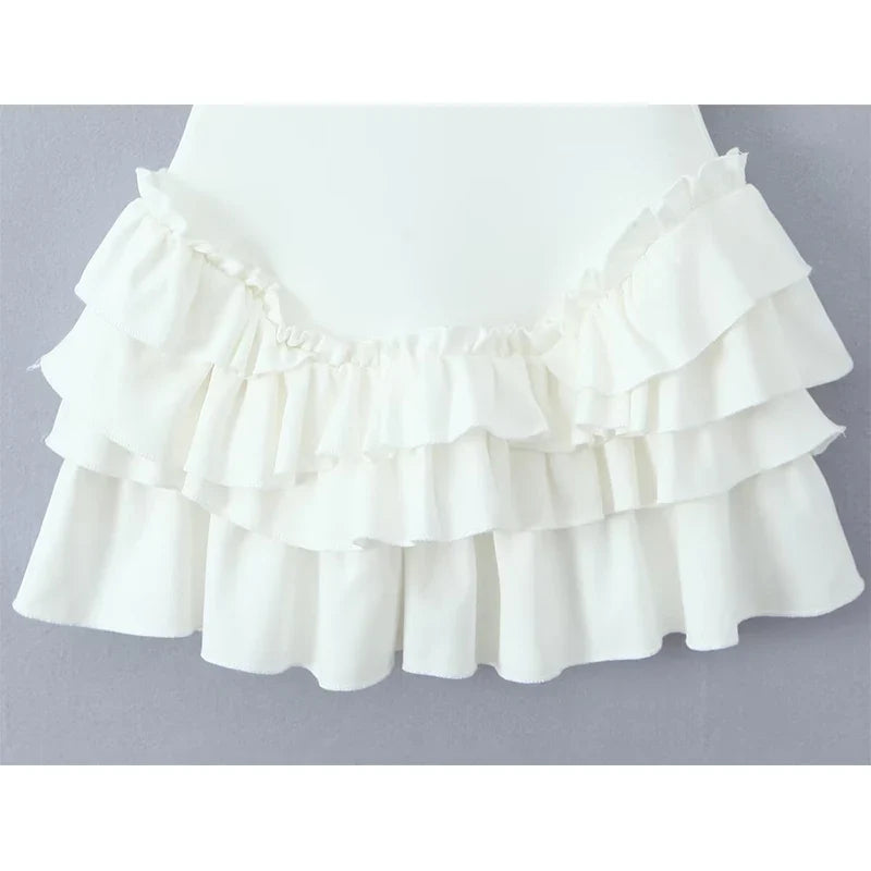 Layered Ruffle Hem White Tank Dresses