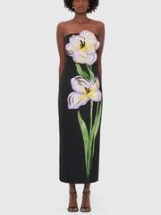 Summer Chest Wrapping Slim High Waist Pullover Long Dress,printed Flower spliced patchwork Straight Dresses
