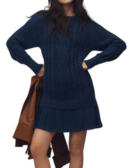 Round Neck Cable Knit Sweater Mini Skirt