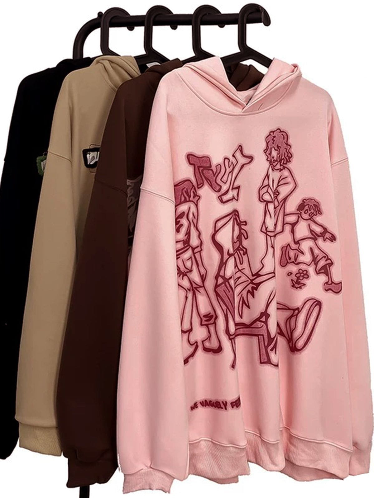 Cartoon Line Character Print Hoodie