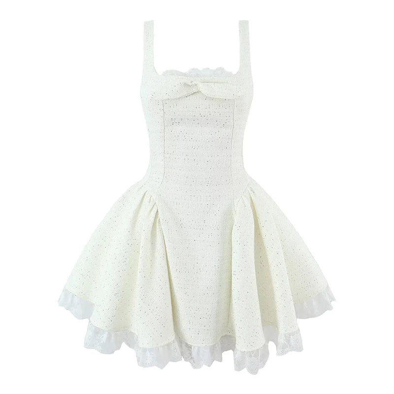 Sexy Sweet Elegant Ball Gown Mini Dresses Pretty Girls Lace Trim Bow Sequin Birthday Party Dress