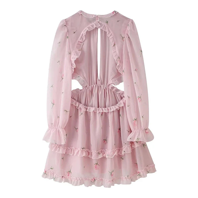 Sweet Girls Pink Ditsy Floral Chiffon Mini Dresses