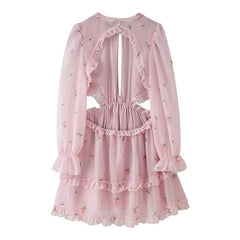 Sweet Girls Pink Ditsy Floral Chiffon Mini Dresses