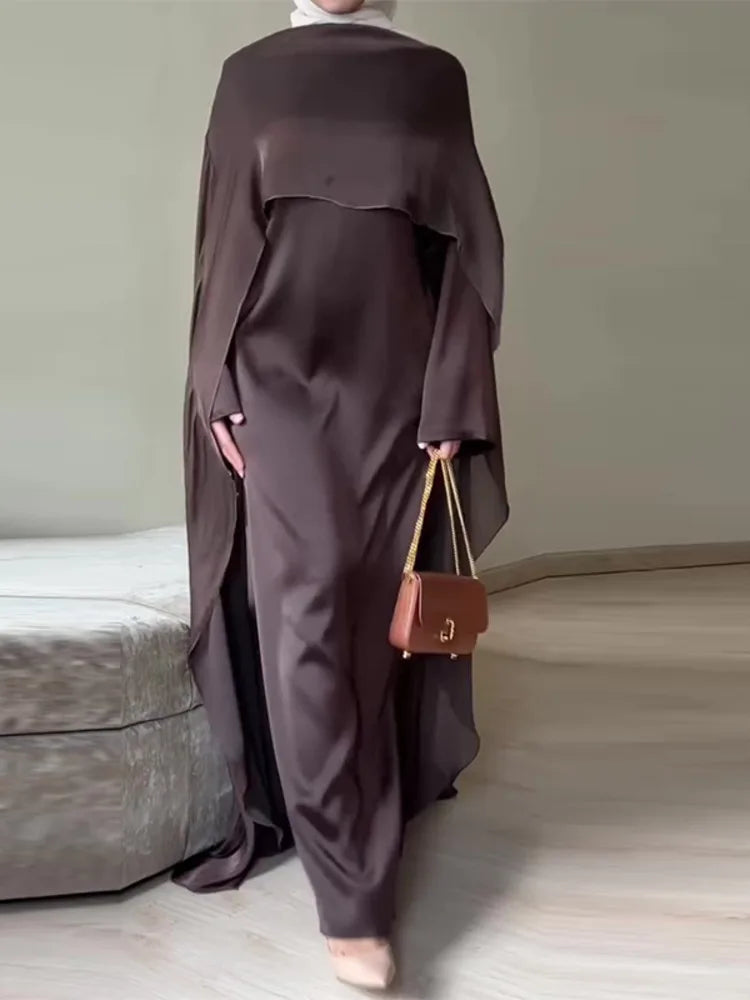 Luxury Purple Abaya With Chiffon Overlay Modest Islamic Long Dresses