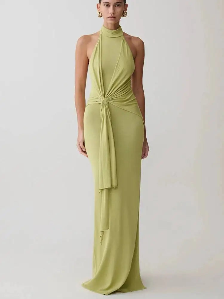 Fashionable Neck Hanging Backless Irregular Dresses
