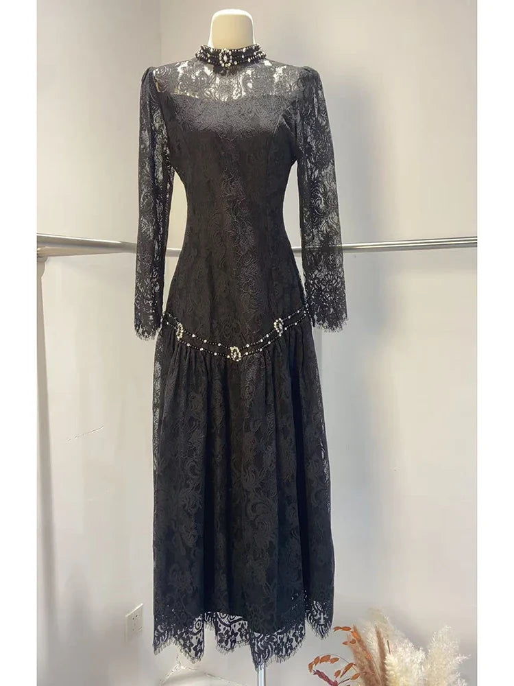 Autumn Design Tassel Lace Mesh Dresses