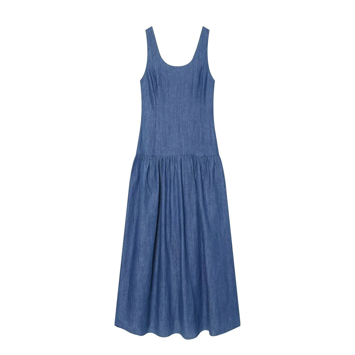 Blue Denim Sleeveless Midi Dresses