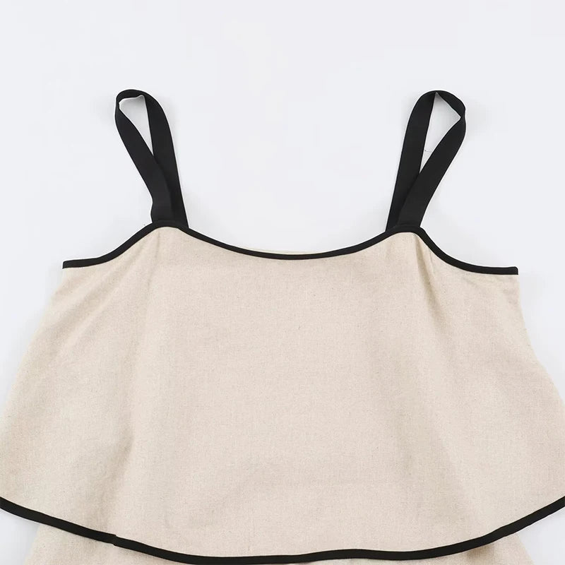 Minimalist Two-tier Ruffle Overlay Casual Sling Dresses