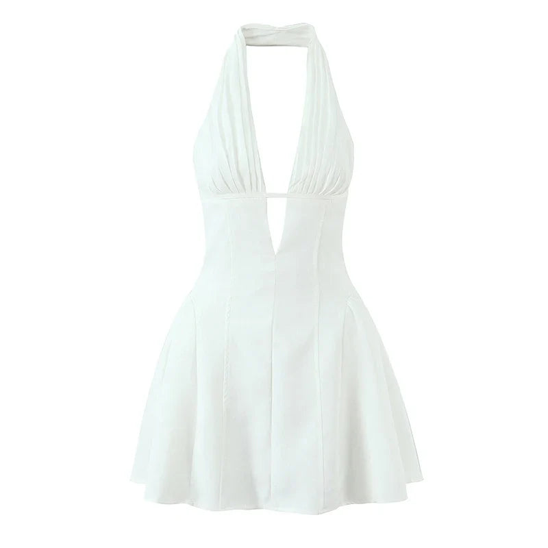 Sexy Deep V Halter Black White Mini Dresses