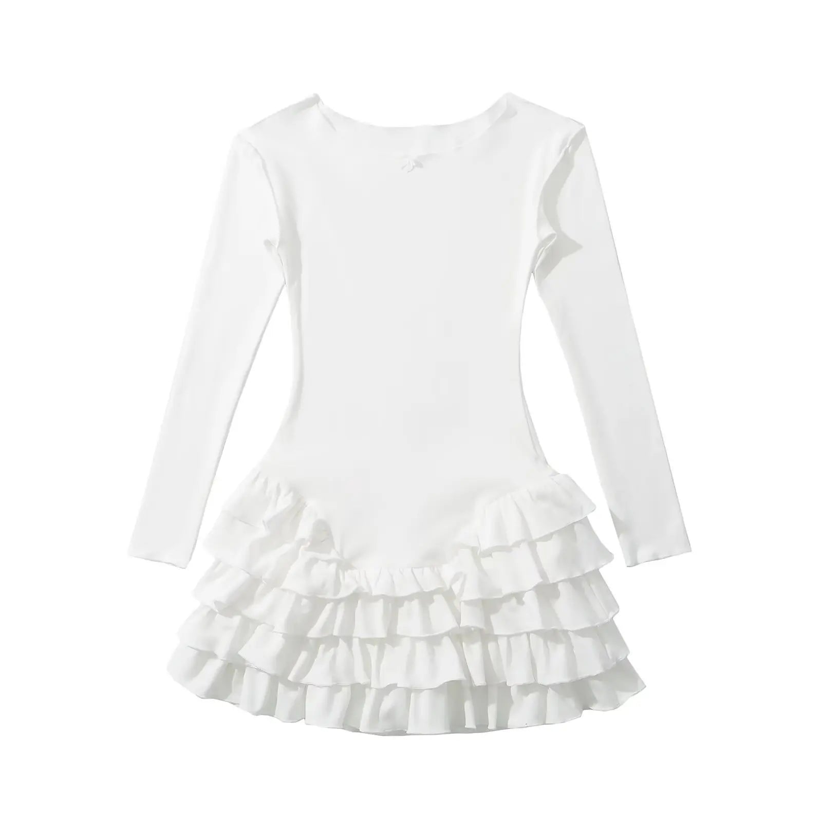 Y2k Long Sleeve O Neck Ruffle Dresses Spring Basics Vestidos Mujer Spicy Girl Style Sexy Mini Dress
