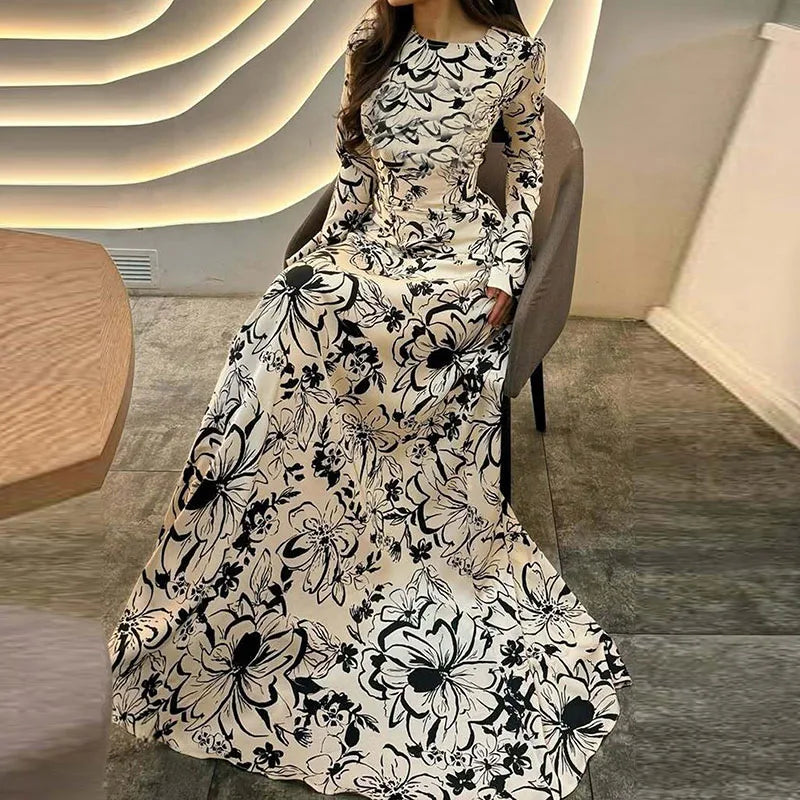 Elegant Floral Print Robe Dresses
