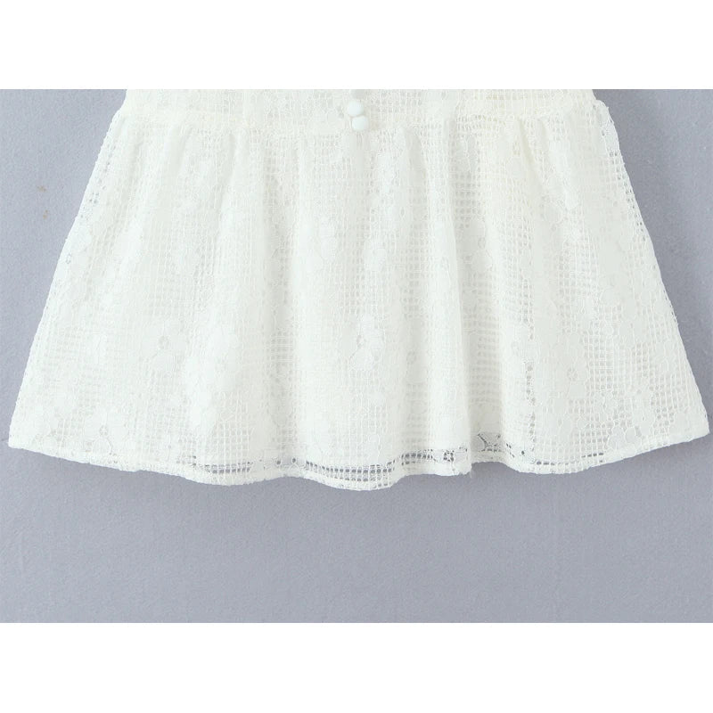 Button-Front White Sling Mini Dresses