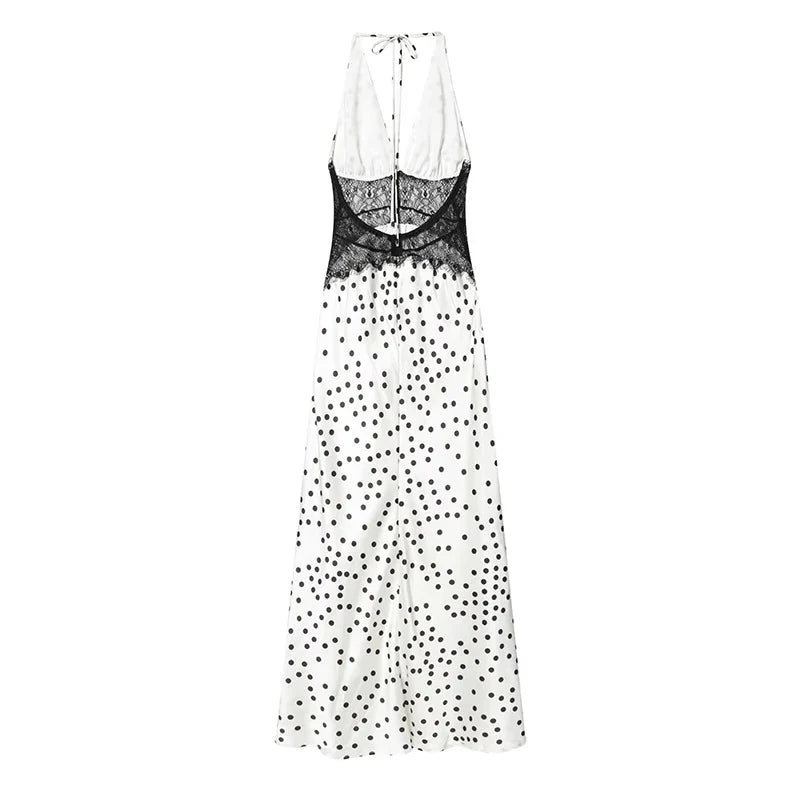 White Polka Dot Halter Maxi Dresses