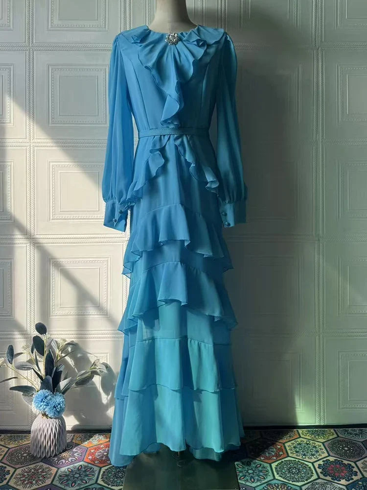 Summer Soft Long Sleeve Waist-Cinching Maxi Dresses