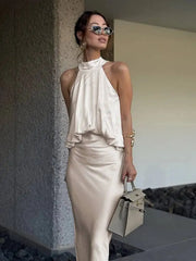 Summer Light Luxury Hanging Neck Sleeveless Backless Slim Fit Dresses