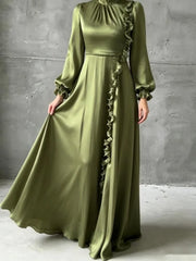 Temperament Lantern Sleeve Fungus Edge Patchwork Dresses