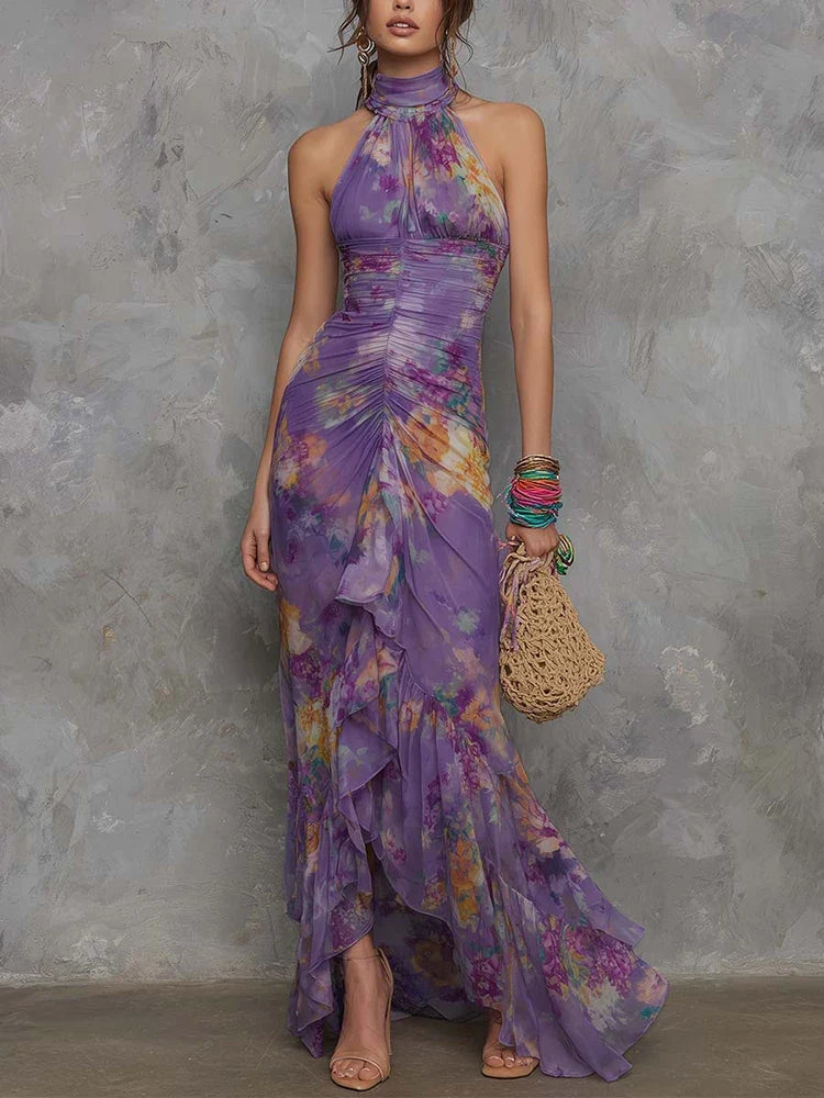 Off Shoulder Printed Halter Dresses