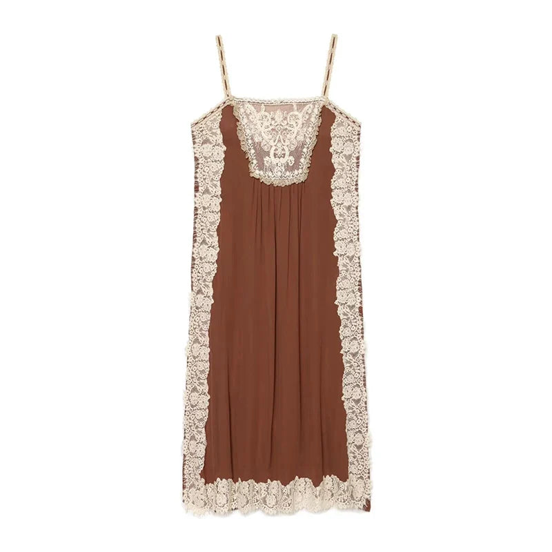 Lace Trim Spaghetti Strap Midi Dresses