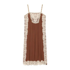 Lace Trim Spaghetti Strap Midi Dresses