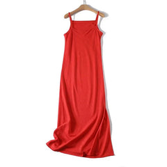 Simple Sexy Red Spaghetti Strap Linen Maxi Dresses