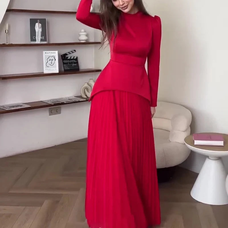 Patchwork Pleated Maxi Dresses